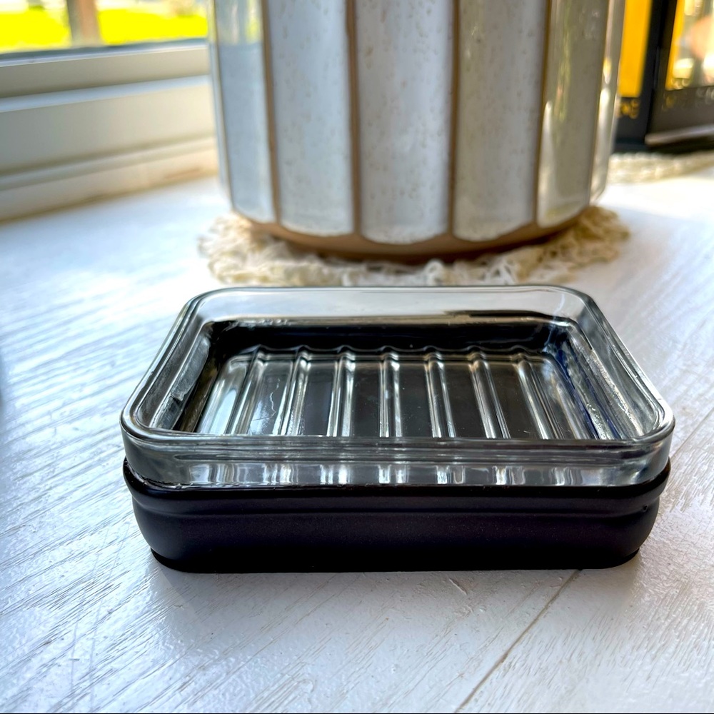 InterDesign Hamilton Glass Soap Dish -Clear/Bronze